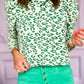 Blackish Green Leopard Print Mock Neck Puff Sleeve Top