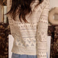 White Geometric Lace Buttoned Decor Long Sleeve Blouse