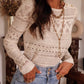 White Geometric Lace Buttoned Decor Long Sleeve Blouse