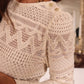 White Geometric Lace Buttoned Decor Long Sleeve Blouse