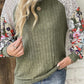 Laurel Green Floral Patchwork Long Sleeve Ribbed Blouse