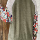 Laurel Green Floral Patchwork Long Sleeve Ribbed Blouse