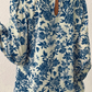 Blue Tribal Pattern Buttoned Front Loose Shirt