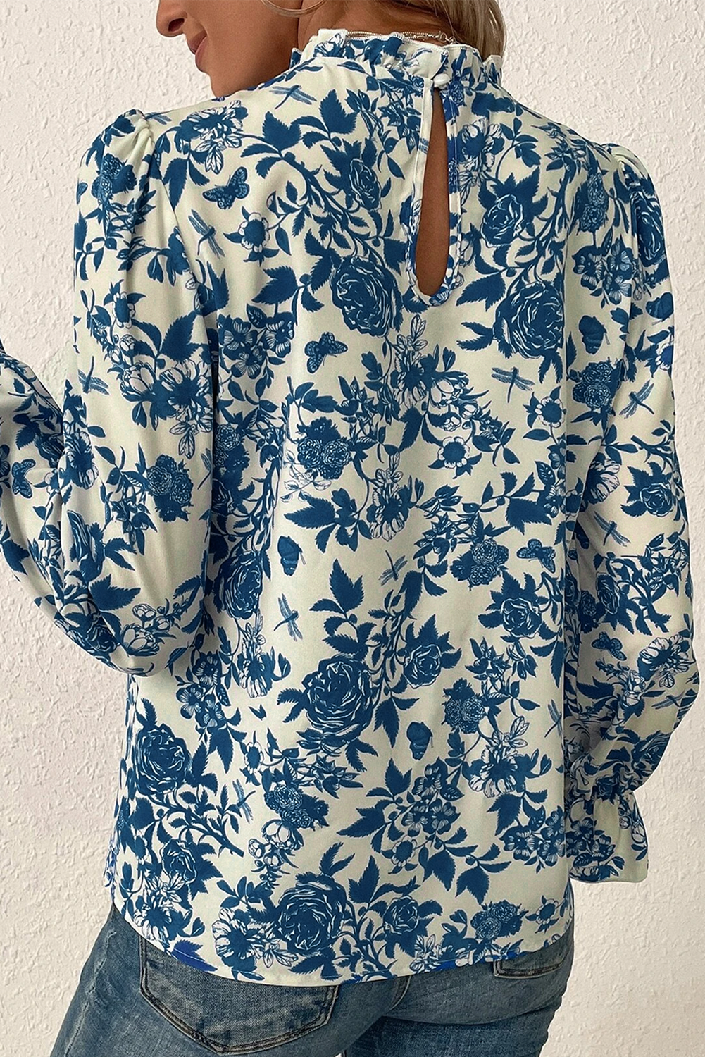 Blue Tribal Pattern Buttoned Front Loose Shirt