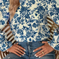 Blue Tribal Pattern Buttoned Front Loose Shirt