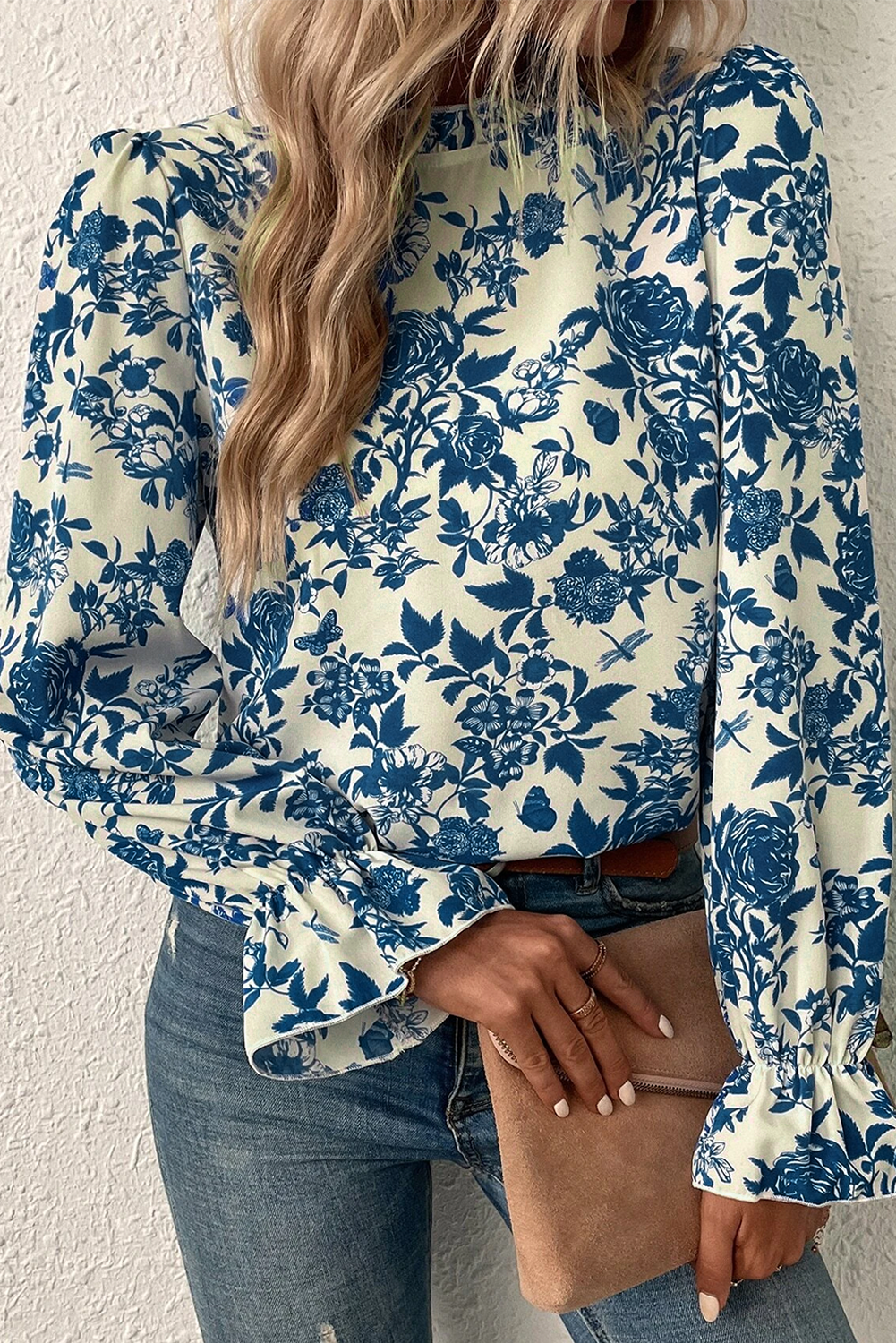 Blue Tribal Pattern Buttoned Front Loose Shirt