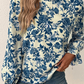 Blue Tribal Pattern Buttoned Front Loose Shirt