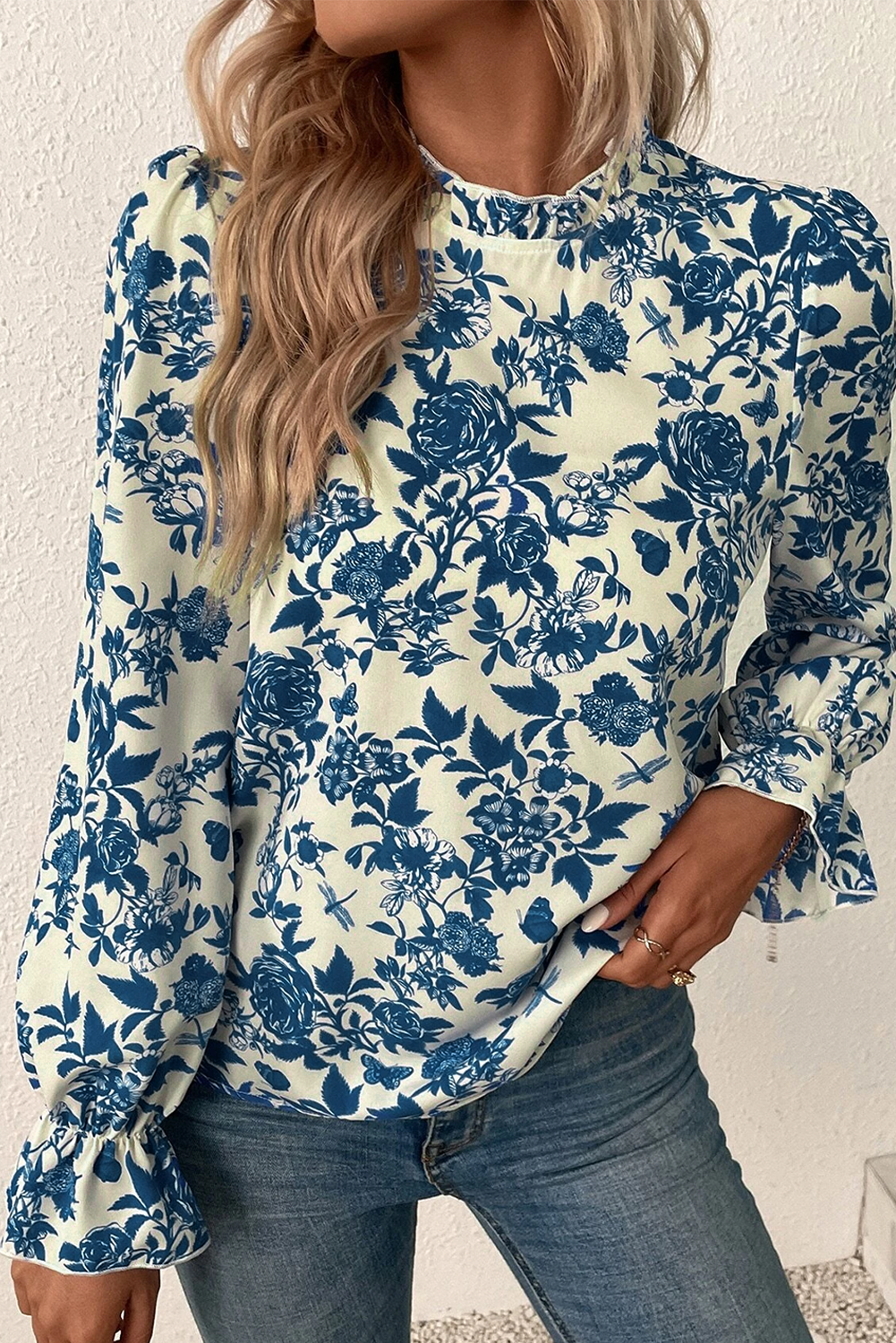 Blue Tribal Pattern Buttoned Front Loose Shirt