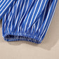 Blue Stripe Tied Front Puff Short Sleeve Blouse