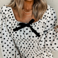 Black Polka Dot Puff Sleeve Bow Square Neck Peplum Top