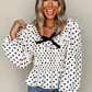 Black Polka Dot Puff Sleeve Bow Square Neck Peplum Top