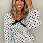 Black Polka Dot Puff Sleeve Bow Square Neck Peplum Top