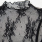 Black Floral Sheer Mesh Short Sleeve Mock Neck Blouse