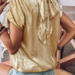 Gold Solid Color Metallic Ruched Sleeve Back Knot Blouse