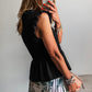 Black Ruffle Short Sleeve Shirred Peplum Top