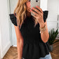 Black Ruffle Short Sleeve Shirred Peplum Top