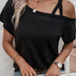 Black Asymmetric Criss Cross One Shoulder T Shirt