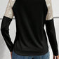 Black Sequin Patch Chest Pocket Raglan Sleeve Top