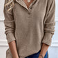 Pale Khaki Rib Textured Henley Knit Top