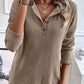 Pale Khaki Rib Textured Henley Knit Top