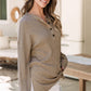 Pale Khaki Rib Textured Henley Knit Top