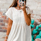 White Hollow Knit Splicing Keyhole Back Tunic Top