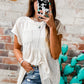 White Hollow Knit Splicing Keyhole Back Tunic Top