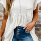 White Hollow Knit Splicing Keyhole Back Tunic Top