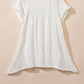 White Hollow Knit Splicing Keyhole Back Tunic Top