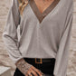 Khaki Contrast V Neck Button Cuffed Long Sleeve Top