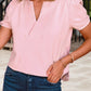 Pink Collared V Neck Puff Sleeve T-shirt