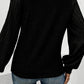 Black Buttoned V Neck Ribbed Puff Sleeve Top