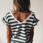 Sea Green Striped V Neck Ruffle Sleeve Top