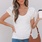 White Eyelet Ruffle Sleeve Slim Fitted Top