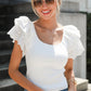 White Eyelet Ruffle Sleeve Slim Fitted Top