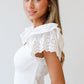 White Eyelet Ruffle Sleeve Slim Fitted Top