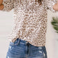 Multicolour Textured Leopard Print Ruched Sleeve T Shirt