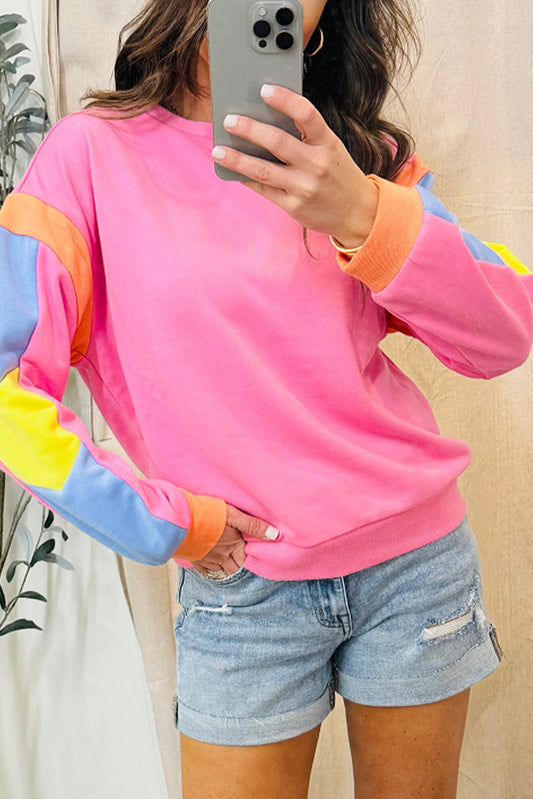 Pink Candy Colorblock French Terry Top