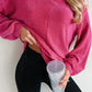 Rose Red Textured Long Sleeve V Neck Top