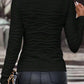 Black Solid Wavy Textured Slim Fit Long Sleeve T Shirt