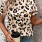 Apricot Leopard Print Round Neck Casual T Shirt