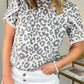 Beige Leopard Round Neck Lace Trim Petal Sleeve T Shirt