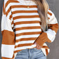 Brown Stripe Drop Shoulder Striped Pullover Sweatshirt