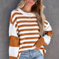 Brown Stripe Drop Shoulder Striped Pullover Sweatshirt