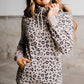 Leopard Kangaroo Pocket Drawstring High Neck Hoodie