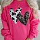 Strawberry Pink Cow & Sequin Double Heart Patch Graphic Sweatshirt