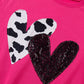 Strawberry Pink Cow & Sequin Double Heart Patch Graphic Sweatshirt