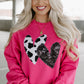 Strawberry Pink Cow & Sequin Double Heart Patch Graphic Sweatshirt