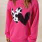 Strawberry Pink Cow & Sequin Double Heart Patch Graphic Sweatshirt