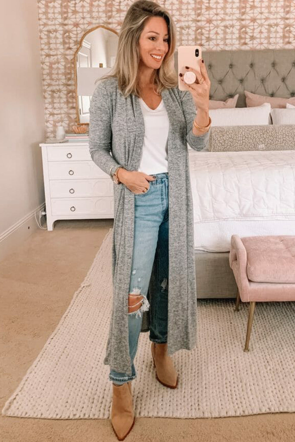 Grey long cardigan clearance outfit